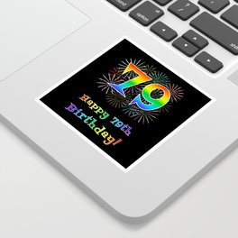[ Thumbnail: 79th Birthday - Fun Rainbow Spectrum Gradient Pattern Text, Bursting Fireworks Inspired Background Sticker ]