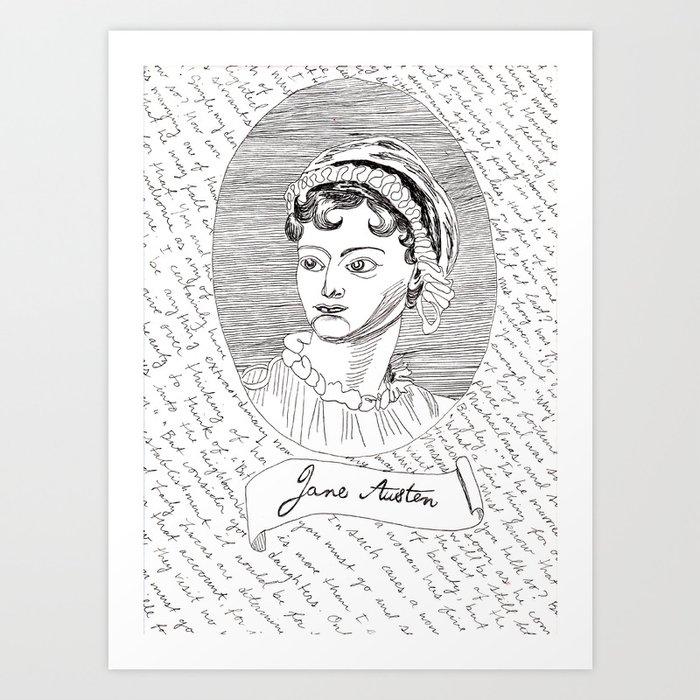 Jane Austen Author Portrait With Pride And Prejudice Quotes Art Print By Claypoetry Society6