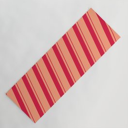 [ Thumbnail: Light Salmon and Crimson Colored Lined Pattern Yoga Mat ]