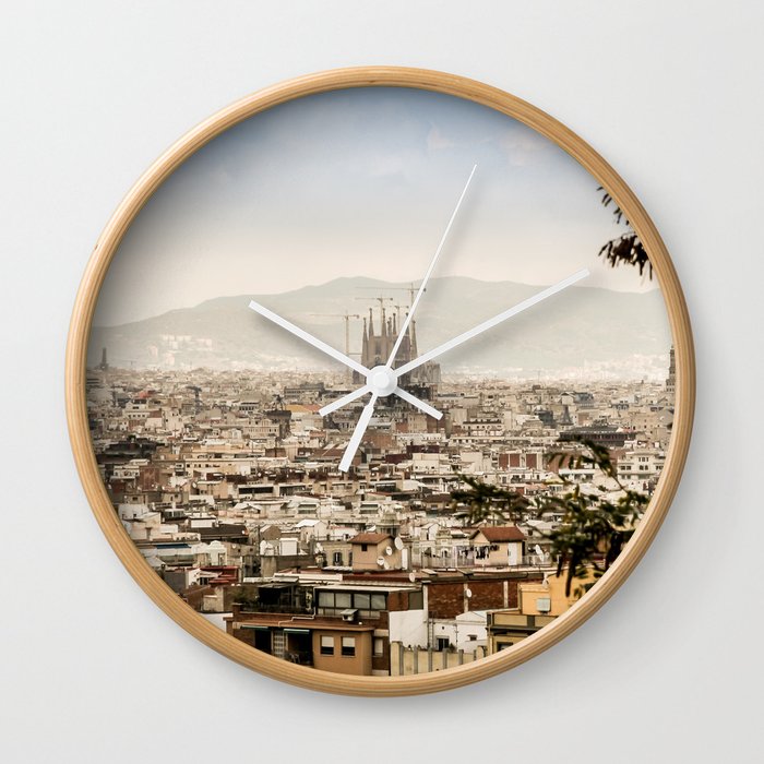 Spain Photography - Overview Over Barcelona Under The Gray Sky Wall Clock