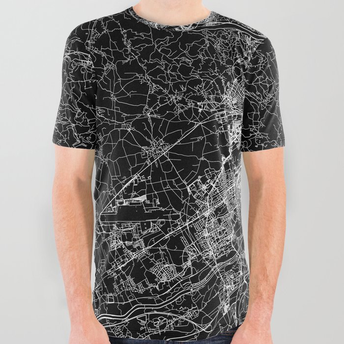 Linz Black Map All Over Graphic Tee