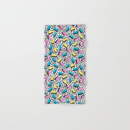 Poppin - memphis throwback retro 1980s 80s style classic trendy hipster pattern bright neon dorm Hand & Bath Towel