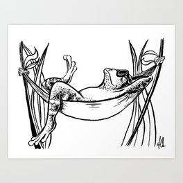 Relax Art Print | Illustration, Black and White, Ink Pen, Animal, Drawing 