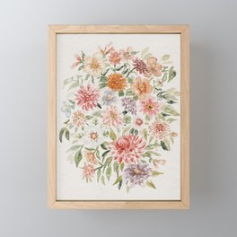 Loose Pastel Dahlia Watercolor Bouquet Framed Mini Art Print