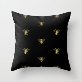 French Bee Pattern Black Throw Pillow