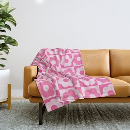 Floral Checker Pink Throw Blanket