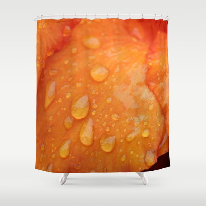 Wet orange flower petal (macro photography is a passion) Shower Curtain