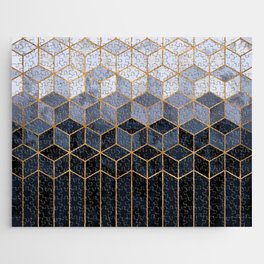 Dark Blue Navy Gradient Cubes Pattern Jigsaw Puzzle