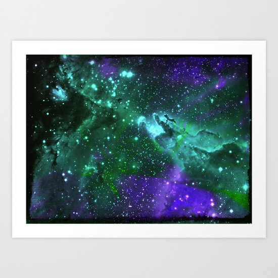 Aqua N Amethyst Space Flower Art Print