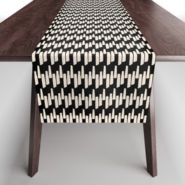 Modern Ink Weave Ikat Mudcloth Pattern in Black and Almond Cream Table Runner
