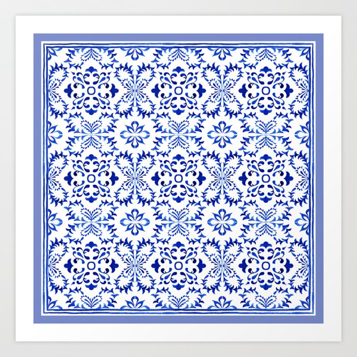 Azulejos Blue Floral Art Print