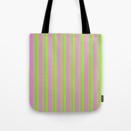 [ Thumbnail: Green & Violet Colored Lined Pattern Tote Bag ]