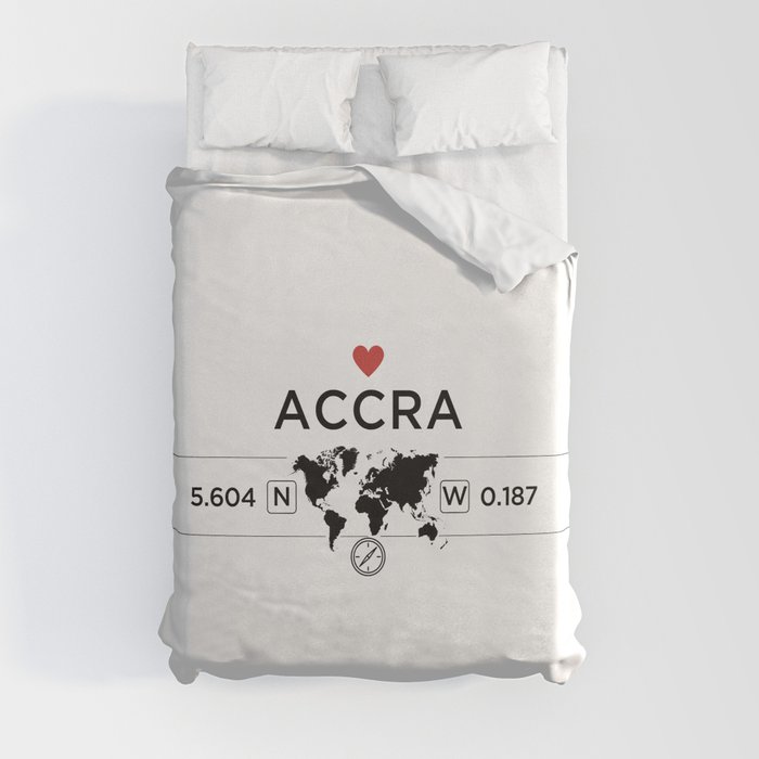 Accra Ghana World Map with GPS Coordinates Duvet Cover by World