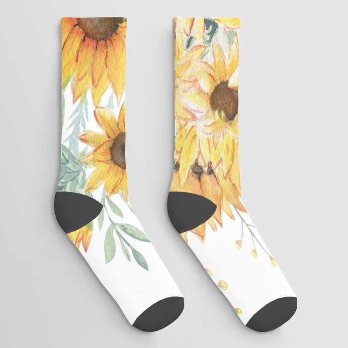 Loose Watercolor Sunflowers Socks