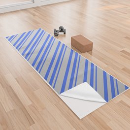 [ Thumbnail: Royal Blue and Grey Colored Pattern of Stripes Yoga Towel ]