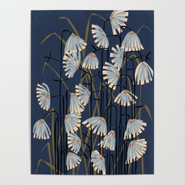 Linocut flower meadow blue Poster