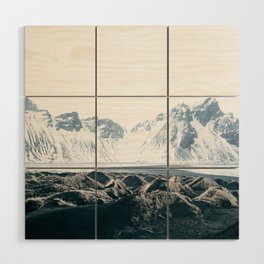 Winter Iceland  | Vestrahorn snowcapped rugged  mountain landscape  Wood Wall Art