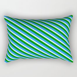 [ Thumbnail: Light Cyan, Green, and Blue Colored Lined/Striped Pattern Rectangular Pillow ]