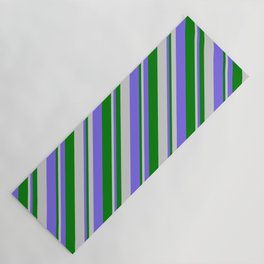 [ Thumbnail: Light Gray, Medium Slate Blue & Green Colored Lines/Stripes Pattern Yoga Mat ]