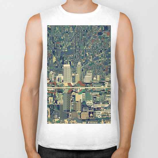 indianapolis city skyline green Biker Tank
