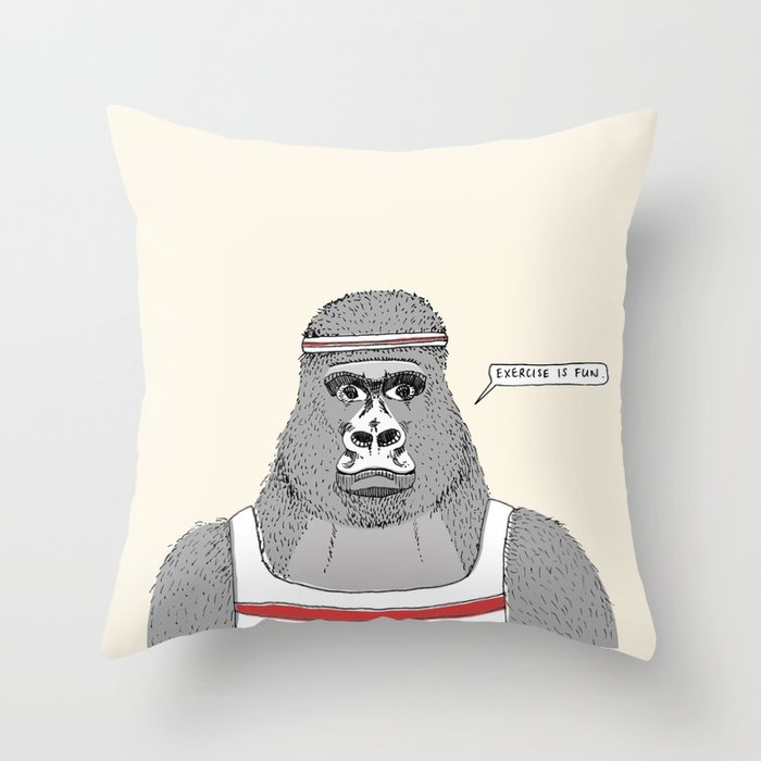 Gorillas love exercise Throw Pillow