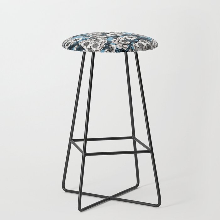Cherry blossom in white and blue Bar Stool