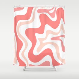 Liquid Swirl Retro Abstract Pattern in Blush Pink and White Shower Curtain