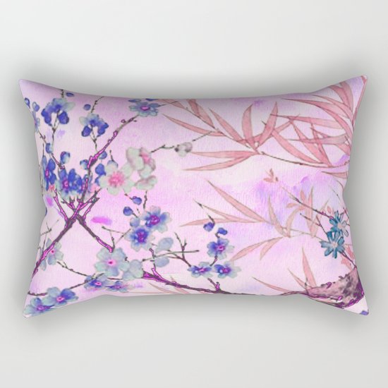 little blue flowers and pink leaves Rectangular Pillow