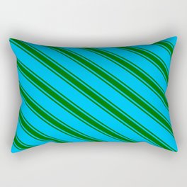 [ Thumbnail: Deep Sky Blue & Dark Green Colored Stripes/Lines Pattern Rectangular Pillow ]
