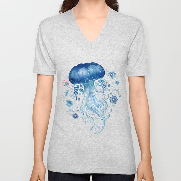 Folk Art Jellyfish V Neck T Shirt