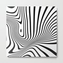 Retro Shapes And Lines Black And White Optical Art Metal Print