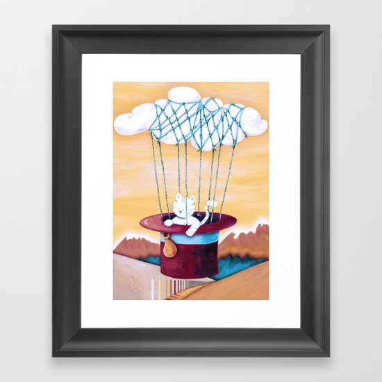 The cat traveling in dreams Framed Art Print