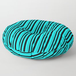 [ Thumbnail: Black and Cyan Colored Stripes Pattern Floor Pillow ]