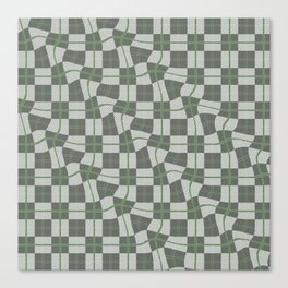 Warped Checkerboard Grid Illustration Green Gray Canvas Print
