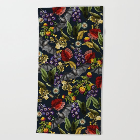 Flying Fox and Floral Pattern Beach Towel