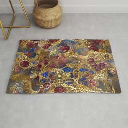 Gold, Sapphire and Ruby Rug | Sapphire, Metal, Gold, Ai, Ruby, Pattern, Generative, Gems, Mosaic, Filigree 