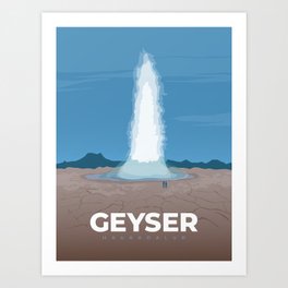 Retro Iceland Travel Poster - Geyser Art Print