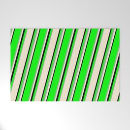 [ Thumbnail: Lime, Dark Sea Green, Beige & Black Colored Lined Pattern Welcome Mat ]
