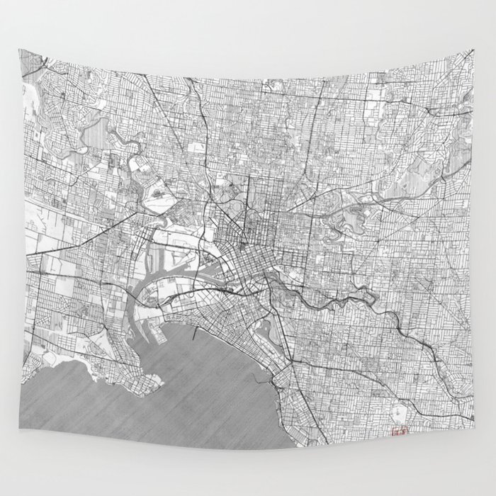 Melbourne Map Line Wall Tapestry by City Art Posters Society6