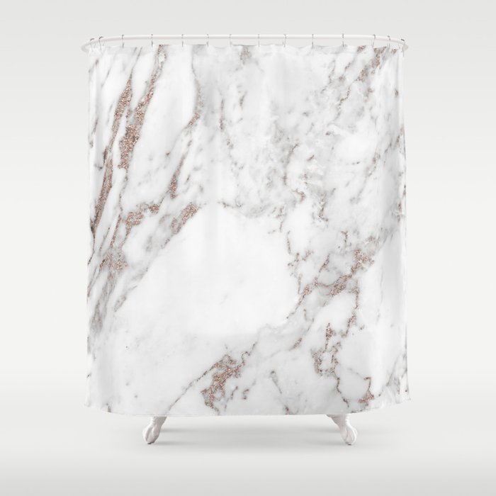 Rose Gold Shimmer Vein Marble Shower Curtain By Marbleco