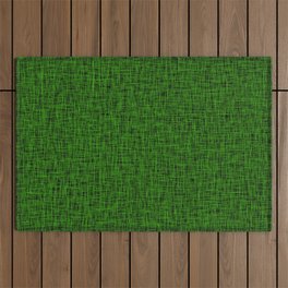 Trendy Forest Green and Black Linen Patter Outdoor Rug