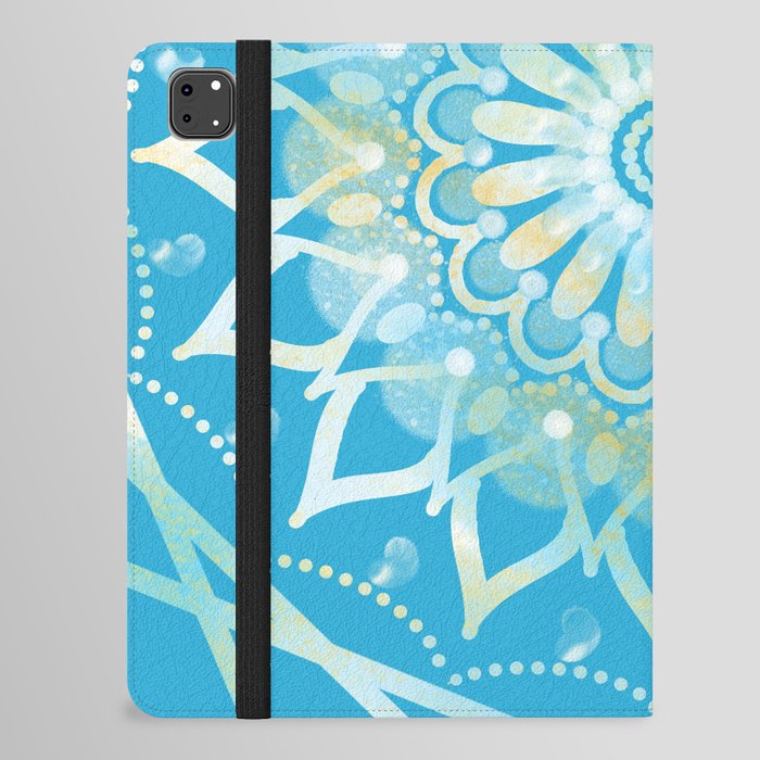 Turquoise Snow Flower Mandala iPad Folio Case