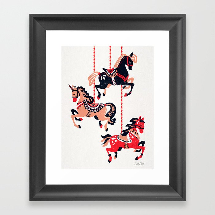 Carousel Horses – Red & Black Palette Framed Art Print