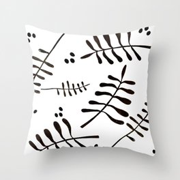 Boho Black and White Swoopy Leaves and Dots Throw Pillow