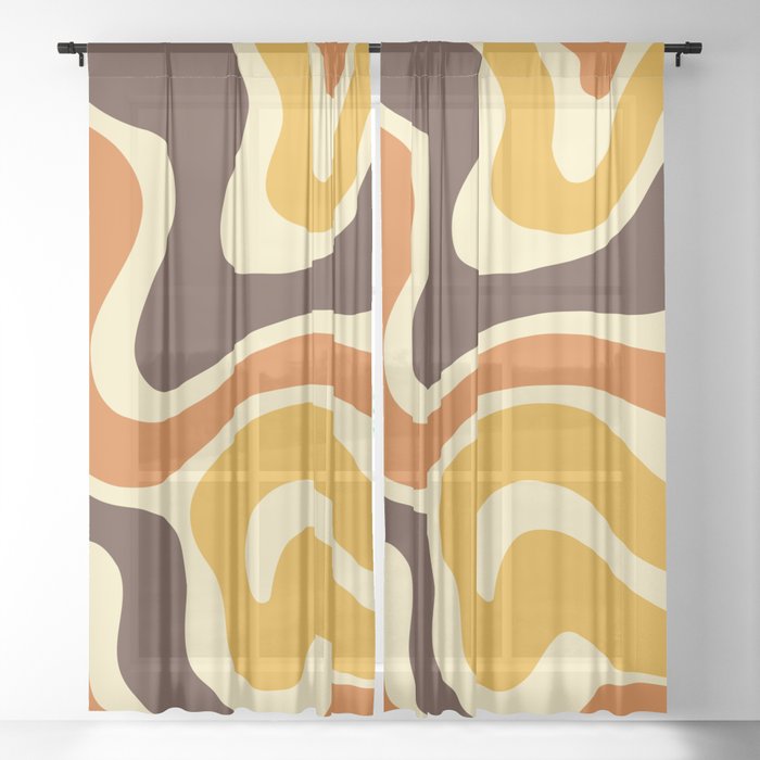Warped Swirl Marble Pattern (orange/yellow/brown) Sheer Curtain