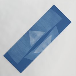 Mid Century Modern Blue and White Geometric Abstract Yoga Mat