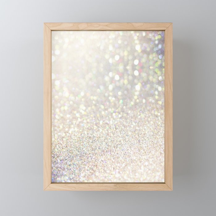 White Iridescent Glitter Framed Mini Art Print