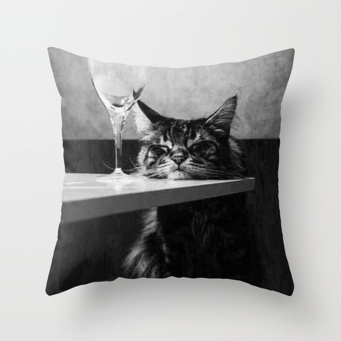 The Nightwatch Cat at the Absinthe bar black and white photograph / art photography Throw Pillow