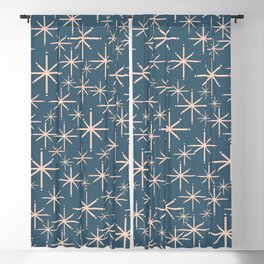 Retro Space - Midcentury Modern Starburst Pattern in Pale Blush and Deep Teal Blackout Curtain