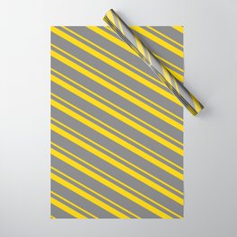 [ Thumbnail: Yellow & Grey Colored Stripes/Lines Pattern Wrapping Paper ]